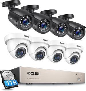 Gadpiparty ZOSI 8CH 5MP Lite Security Camera System,8 Channel H.265+ CCTV DVR with 1TB Hard Drive and 8X1920TVL 1080P Home Surveillance Cameras,80ft Night Vision,Remote Access for 24-7 Recording