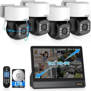 Gadpiparty OOSSXX PTZ Full HD Wired Outdoor Security Camera System with Monitor Indoor Dome Home Video Surveillance CCTV Cameras All-in-one Monitor DVR Set
