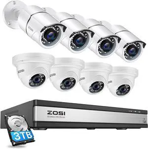 Gadpiparty ZOSI 16CH PoE Security Camera System, 8MP 16 Channel CCTV NVR with 3TB HDD,8pcs Wired 5MP PoE IP Cameras Outdoor Indoor