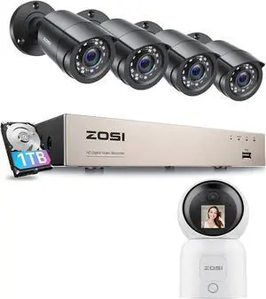 Gadpiparty ZOSI 8CH 3K Lite Home Security 4pcs Camera System with 1TB HDD,AI Human Vehicle Detection,Night Vision&4MP 2 Way Video C519M 360° View Baby/Pet Dog Monitor WiFi Smart Camera