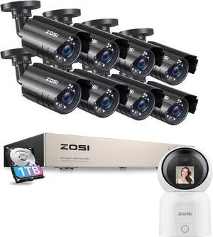 Gadpiparty ZOSI 8CH 3K Lite 8pcs Lite Home Security Camera System with 1TB HDD,AI Human Vehicle Detection,Night Vision&4MP 2 Way Video C519M 360° View Baby/Pet Dog Monitor WiFi Smart Camera