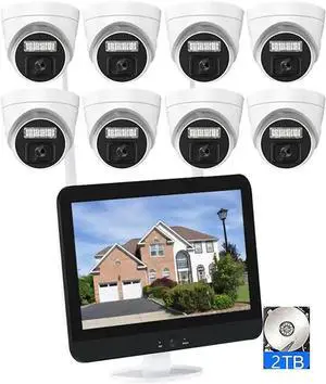 Gadpiparty 8CH 5MP Wireless WiFi Security Dome Camera Kit with Monitor, Outdoor Full HD Waterproof Surveillance Camera System with Two Way Audio, Color Night Vision, with 2TB Hard Disk
