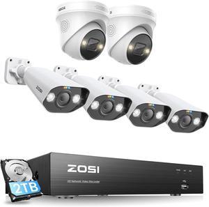 Gadpiparty ZOSI 4K 8CH Spotlight PoE Security Camera System with 2TB HDD,4pcs 5MP Outdoor PoE IP Cameras,4K 8MP Security PoE IP Camera with Ethernet Cables