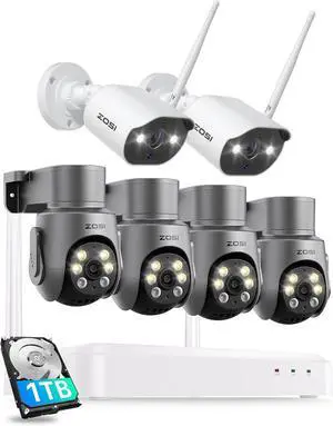 Gadpiparty ZOSI 8CH 5MP Wi-Fi 6 Security Camera System with 4K NVR & 1TB HDD  4pcs Pan/Tilt Plug-in WiFi Cameras + Add-on 2pcs 2K 3MP Outdoor Camera,AI Person Detection, 2-Way Audio, 24/7 Recording.