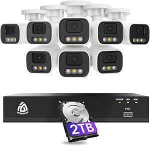 Gadpiparty Smart 5MP 8CH Home Security Camera System, 8PCS Wired PoE IP Cameras Outdoor with Person/Vehicle Detection, 4K 8CH NVR with 2TB HDD, Spotlight Siren, 24/7 Recording, 2-Way Talk