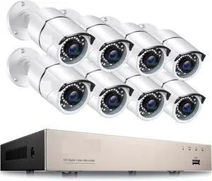 Gadpiparty Security Camera Security Cameras System with Audio 8CH 5MP Lite DVR 8 * 1080P 2MP Day/Night Vision Outdoor Home CCTV Surveillance Cameras No Monthly Fee (Build-in HDD : None Color : White)