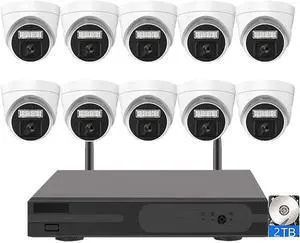 Gadpiparty 10CH 5MP Wireless WiFi CCTV Surveillance Camera System with 2T Hard Disk, Outdoor Full HD Home Security Camera Kit with Two Way Audio, Color Night Vision, Human Detection