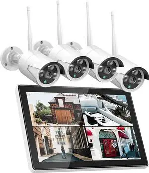 Gadpiparty 10CH Wireless Security Cameras Kit Night Vision P2P IP Camera Waterproof Surveillance CCTV System Set with 10.1" Monitor(1T,3MP Bullet System)