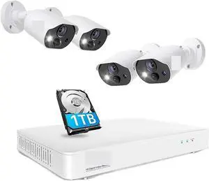 Gadpiparty Security Camera C303 Home Security Cameras System with Audio 8CH 5MP Lite H.265+ CCTV DVR with 1TB HDD 4pcs 1080P Surveillance Camera No Monthly Fee