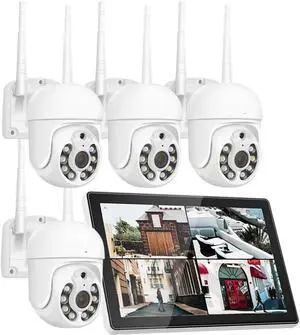 Gadpiparty 3/5MP 10CH NVR with 10.1" Monitor Wireless Security Cameras Kit Outdoor Waterproof IP Camera Surveillance CCTV System Set(None,5MP PTZ System_E/U)