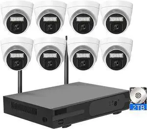 Gadpiparty 8CH Wireless WiFi Home Security Camera System with 8 Cameras and 2TB Hard Disk, Full HD 5MP CCTV Waterproof Surveillance Camera System with Two Way Audio, Human Detection