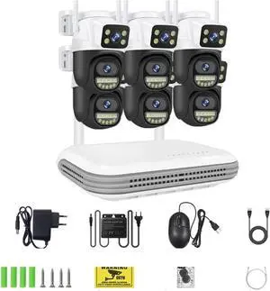 Gadpiparty 8CH 6MP Wireless PTZ Camera Dual Lens WiFi Security Kit NVR Recorder Set IP Camera 2-Way Audio Video Surveillance System(1T,8CH NVR and 6 CamB)