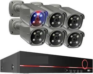 Gadpiparty H.265 8CH 5MP 4K POE Camera System Smart AI Full Color Night Vision Face Detection CCTV Video Security Surveillance Kit(None,8CH 6pcs Camera 8MP)