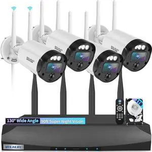 Gadpiparty 90ft Super Night Vision & 2-Way Audio Outdoor Wireless Security Camera System, WiFi Video Surveillance, Wireless Cameras for Home Security