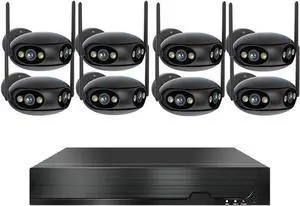 Gadpiparty 8CH 8MP POE Home Security Camera System with 8 Dual Lens Cameras, 4K Surveillance NVR Kit with Two Way Audio, Color Night Vision, Motion Detection, for Outdoor and Indoor