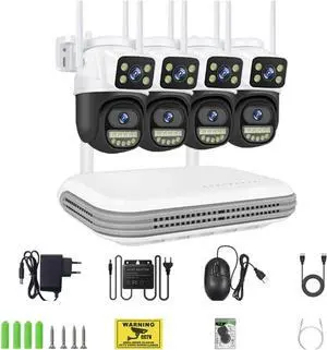 Gadpiparty Wireless CCTV System WiFi Camera Kit 6MP IP Cameras with Dual Lens Security Audio 8CH NVR Video Surveillance Set(500g,8CH NVR and 4 CamB)