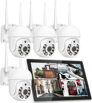Gadpiparty 3/5MP Wireless Security Cameras Kit Outdoor Waterproof IP Camera Surveillance CCTV System Set with 10.1" Monitor 10CH NVR(None,5MP PTZ System_A/U)