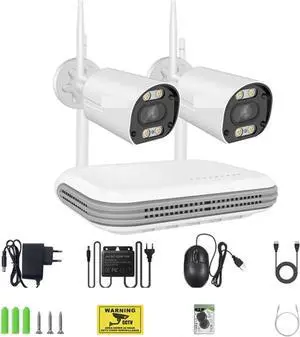 Gadpiparty Wireless CCTV System WiFi Camera Kit 5MP HD Security Camera Audio AI Face Detect IP 8CH NVR Video Surveillance Set(2T,8CH NVR 2 Cams 5MP)