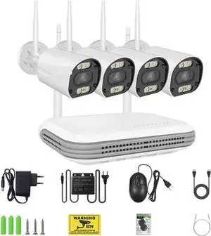 Gadpiparty Wireless CCTV System WiFi Camera Kit H.265 3MP HD Security Audio AI Face Detect IP 8CH NVR Video Surveillance Kit(1T,8CH NVR 4 Cams 3MP)