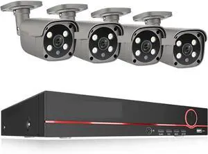 Gadpiparty 8CH 5MP 8MP Security Camera System 4K HD POE IP Camera Kit Two Way Audio Face Detect Metal Outdoor Video Surveillance(None,8CH 4Pcs 5MP Camera)