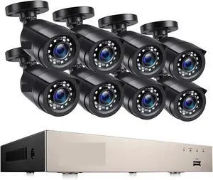 Gadpiparty 8CH Home Wired Security Camera System 1080p H.265+ DVR 8PCS 2.0MP Outdoor CCTV Cameras Video Surveillance DVR Kit(None,Dust Box+8 Filter)