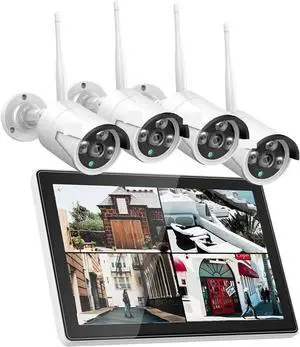 Gadpiparty 3/5MP 10CH NVR with 10.1" Monitor Wireless Security Cameras Kit Outdoor Waterproof IP Camera Surveillance CCTV System Set(None,3MP Bullet System_A/U)