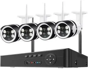 Gadpiparty 3MP 5MP HD Wireless CCTV System Two Way Audio Waterproof WiFi IP Security Camera 8CH NVR Video Surveillance Kit(1T,8CH NVR 4Pcs Cam 5MP)