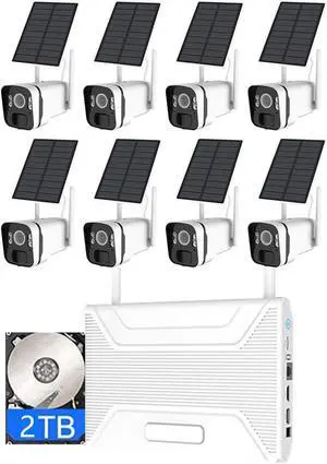 Gadpiparty 8CH 4MP Wireless Solar Power Security Camera System with 2TB Hard Drive, Outdoor WiFi Solar Energy Surveillance Camera Kit with 2-Way Audio, Motion Detection