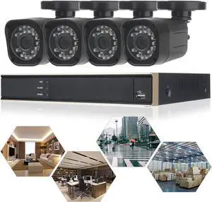 Gadpiparty ELEOPTION 5 in 1 Security Camera System 4CH 1080N DVR Recorder Video and 4X 720P Surveillance Camera Waterproof Security Surveillance with App Control Night Vision Motion (K3042HV-Black)