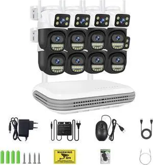 Gadpiparty 8CH 6MP Wireless PTZ Camera Dual Lens WiFi Security Kit NVR Recorder Set IP Camera 2-Way Audio Video Surveillance System(None,8CH NVR and 8 CamB)