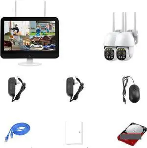 Gadpiparty 12.5 Inch Monitor 10CH NVR Kit Wireless PTZ Security 8MP 10X Zoom Camera System 2-Way Audio Home WiFi CCTV Surveillance Cameras(4T,10CH NVR 2 Camera_U/S)