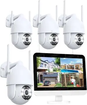 Gadpiparty 5MP 13-Inch CCTV Camera System Surveillance IP Wireless 8CH NVR Set 2.4Ghz WiFi Audio Security Kit Full Color Night Vision(2T,3MP 4 Cameras)