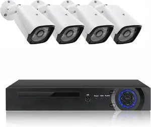 Gadpiparty 4CH/8CH 5MP POE Security Camera Kit with IR Night Vision, Outdoor IP66 Weatherproof H.265 HD Surveillance NVR Cameras System with Audio, Motion Detection, Remote Viewing (4CH)