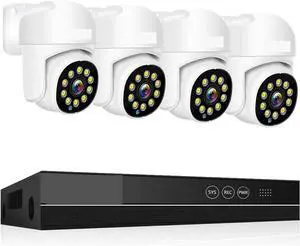 Gadpiparty 4K Surveillance System 8MP 4MP Two Way Audio PTZ CCTV POE AI Security Camera 8CH P2P NVR Video Surveillance Kit(2T,8CH 4MP with 4 Cam)