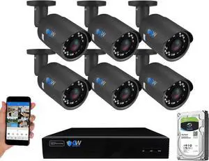 Gadpiparty GW Security 8 Channel 4K NVR 5MP H.265 Surveillance Security Camera System with 6 Super HD 5MP IP PoE Bullet Security Cameras