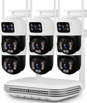 Gadpiparty 6MP Full HD 8CH Wireless NVR Security WiFi IP Dual Lens Camera System Kit Outdoor Surveillance CCTV Audio Video Recorder(None,6PCS 6MP Dual Lens)