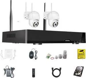 Gadpiparty CCTV Wireless Security Monitoring System 8CH POE NVR Kit IP 3MP PTZ/Bulltet Camera TwoWay Audio Color Night Vision Surveillance(4T,8CH 2PCS PTZ)