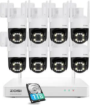 Gadpiparty ZOSI 3K 5MP Wi-Fi 6 Security Camera System Wireless,8pcs WiFi Pan Tilt Cameras,Person Vehicle Detection,Motion Track,Color Night Vision