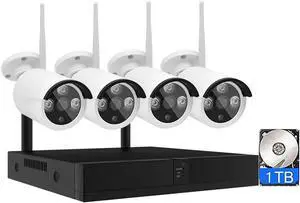 Gadpiparty 4CH 5MP Wireless WiFi Security Camera System, Indoor and Outdoor HD Surveillance Kit with 4 Waterproof Cameras, with Audio Night Vision, Motion Detection, with 1TB Hard Disk