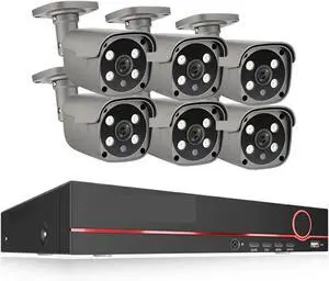 Gadpiparty H.265 8CH 5MP 4K POE Camera System Smart AI Full Color Night Vision Face Detection CCTV Video Security Surveillance Kit(None,8CH 6pcs Camera 5MP)