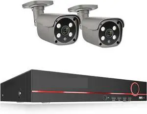 Gadpiparty H.265 8CH 5MP 4K POE Camera System Smart AI Full Color Night Vision Face Detection CCTV Video Security Surveillance Kit(None,8CH 2pcs Camera 5MP)