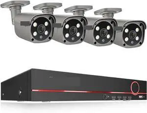 Gadpiparty H.265 8CH 5MP 4K POE Camera System Smart AI Full Color Night Vision Face Detection CCTV Video Security Surveillance Kit(None,8CH 4pcs Camera 5MP)