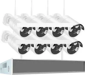 Gadpiparty 5MP 8CH Wireless CCTV System 1920P Outdoor Waterproof WiFi IP Security Camera Audio Record P2P Video Surveillance Kit(None,8CH NVR with 8 Cam)