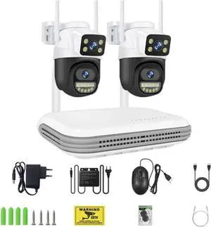 Gadpiparty Wireless CCTV System WiFi Camera Kit 6MP IP Cameras with Dual Lens Security Audio 8CH NVR Video Surveillance Set(None,8CH NVR and 2 CamB)