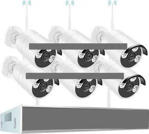Gadpiparty 5MP 8CH Wireless CCTV System 1920P Outdoor Waterproof WiFi IP Security Camera Audio Record P2P Video Surveillance Kit(None,8CH NVR with 6 Cam)