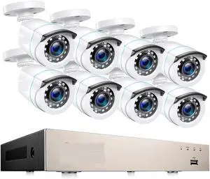 Gadpiparty 2MP Home Wired Security System H.265+ 8CH DVR 4/8pcs 1080p Night Vision Outdoor Waterproof Video Surveillance Camera Kits(None,15)
