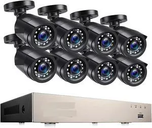 Gadpiparty 2MP Home Wired Security System H.265+ 8CH DVR 4/8pcs 1080p Night Vision Outdoor Waterproof Video Surveillance Camera Kits(None,14)