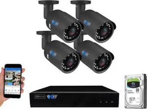 Gadpiparty GW Security 8 Channel 4K NVR 5MP H.265 Surveillance Security Camera System with 4 Super HD 5MP IP PoE Bullet Security Cameras