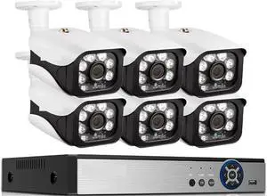 Gadpiparty 8MP CCTV Camera Security System Kit 4K 8CH NVR Kit Outdoor Waterproof Audio POE Bullet Monitoring Camera Video Surveillance Set(None,8CH NVR 6PCS Camera_E/U)