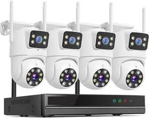 Gadpiparty 6MP WiFi Dual Lens Camera Security System Kit 3K IP Cameras with 16CH NVR Recorder Set P2P Video CCTV Surveillance System(None,10CH NVR 4 Cameras_A/U)